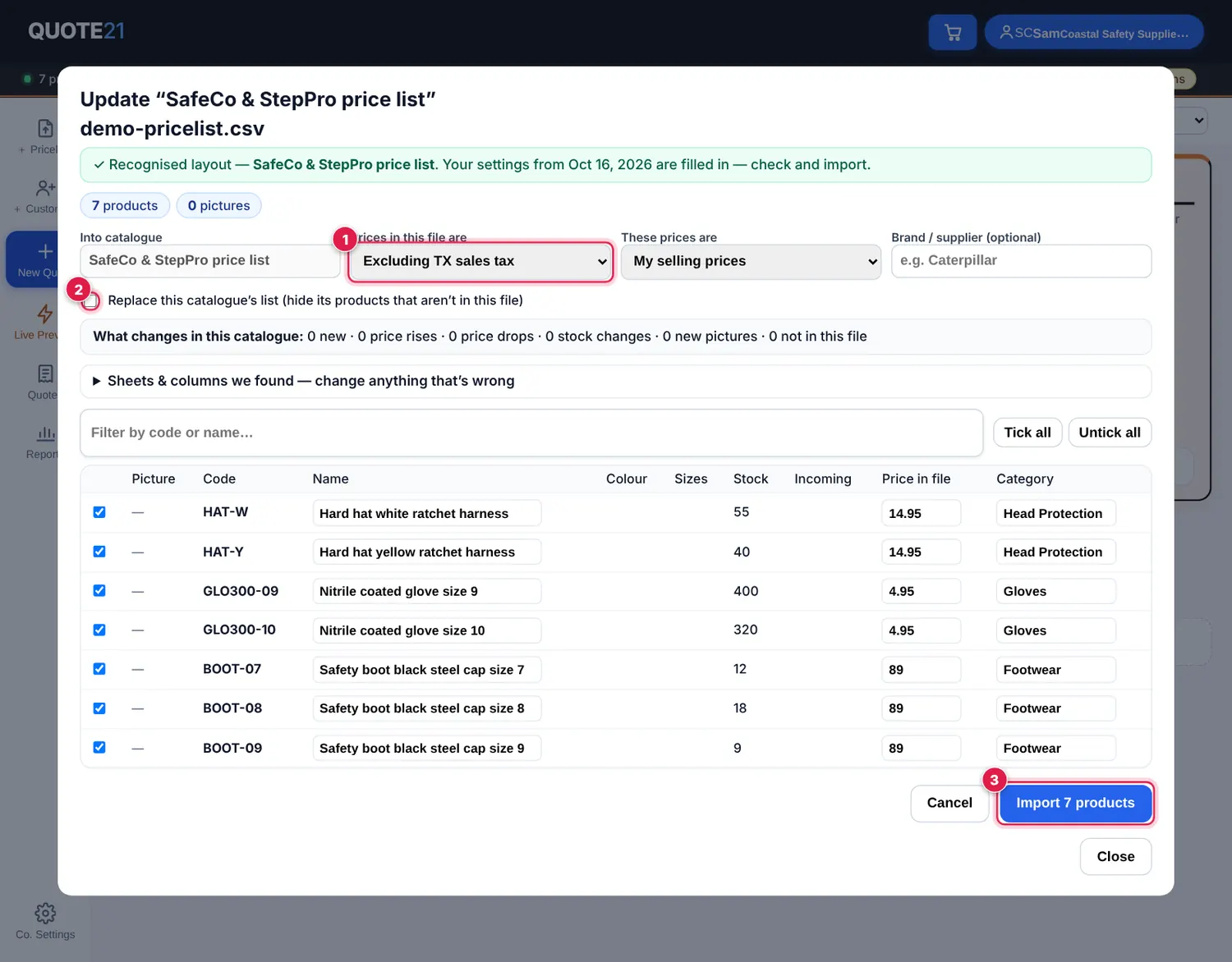 Screenshot: Choose the new file. Check the columns as before .